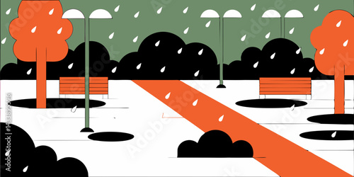 vector illustration of raining in a forest