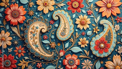 Subtle paisley floral pattern, muted earth tones, flowing lines, design element, organic