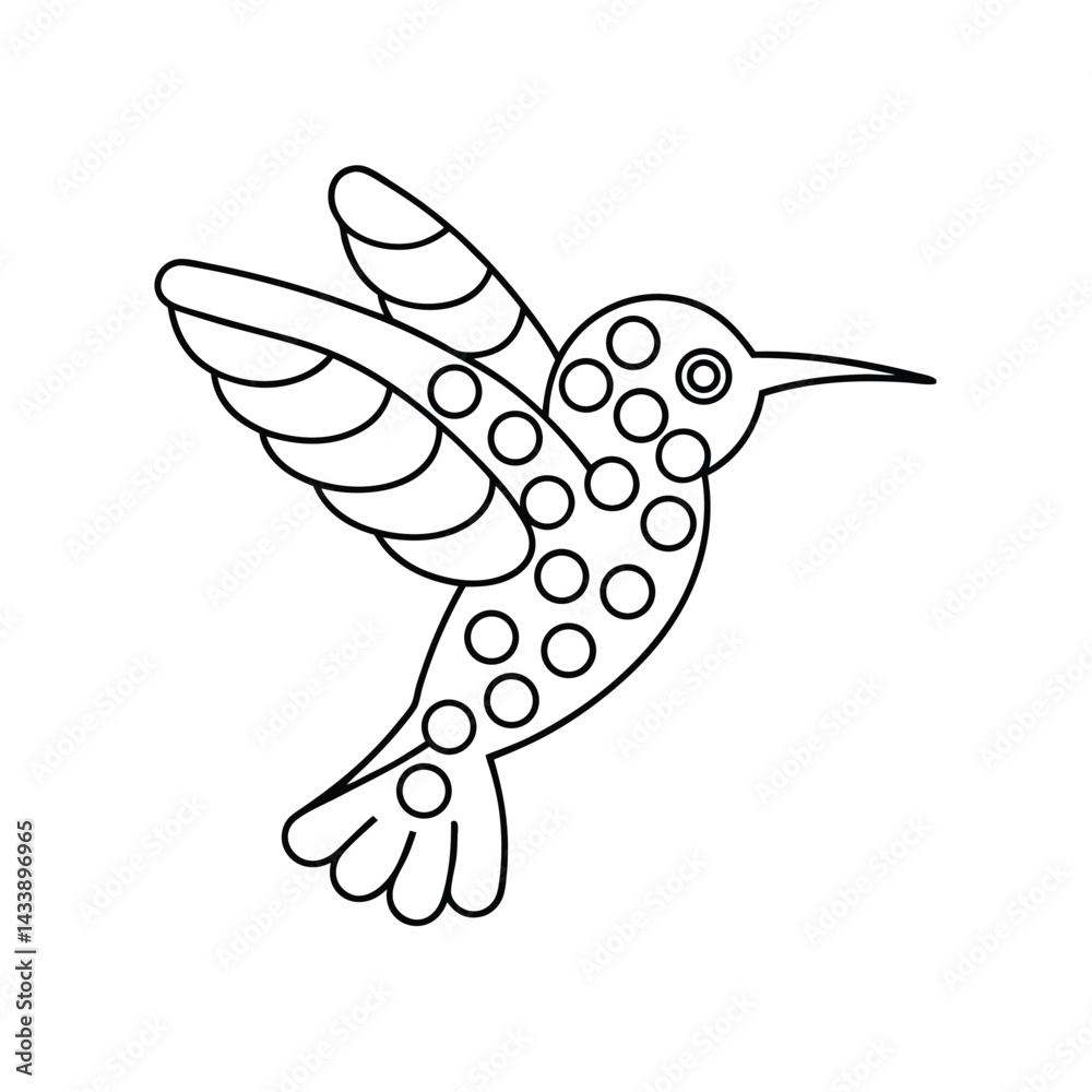 Fototapeta premium Stylized hummingbird illustration featuring polka dots and clean outline in vector format