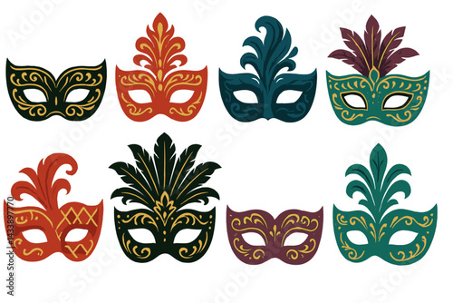 Colorful and creative icon set of decorative masks suitable for celebrations and festivities in various styles and designs