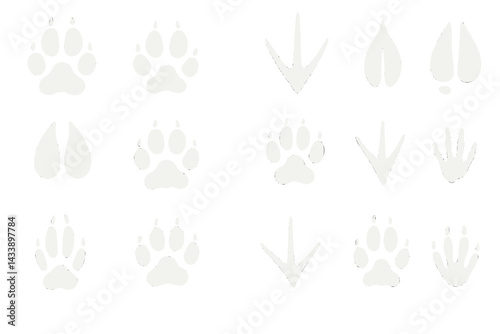 Collection of various animal tracks represented in a clean icon set for educational and design purposes