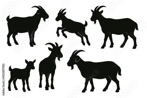 Collection of goat silhouette icons for creative design and illustration purposes