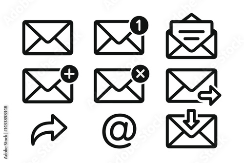 Icon set featuring various email symbols for communication and messaging purposes