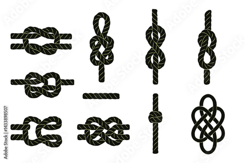Various knot designs and configurations showcasing different techniques and styles in a cohesive icon set for practical usage