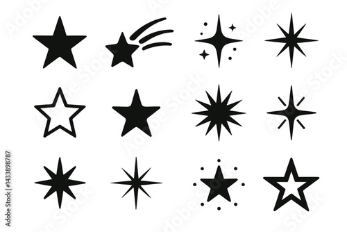 Wallpaper Mural Icon set featuring various star shapes and designs suitable for artistic projects and digital applications Torontodigital.ca