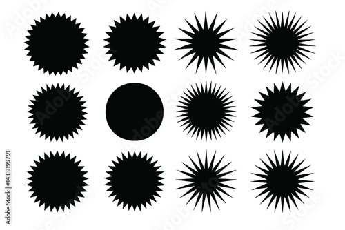 Collection of black star icons featuring various shapes and sizes on a white background for design projects