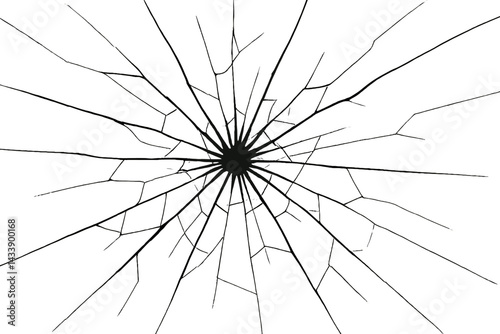 Detailed icon set depicting a broken glass pattern with intricate cracks radiating from a central point, designed for various applications