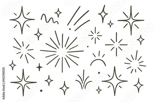 Icon set featuring various sparkling shapes and designs for creative projects and digital applications