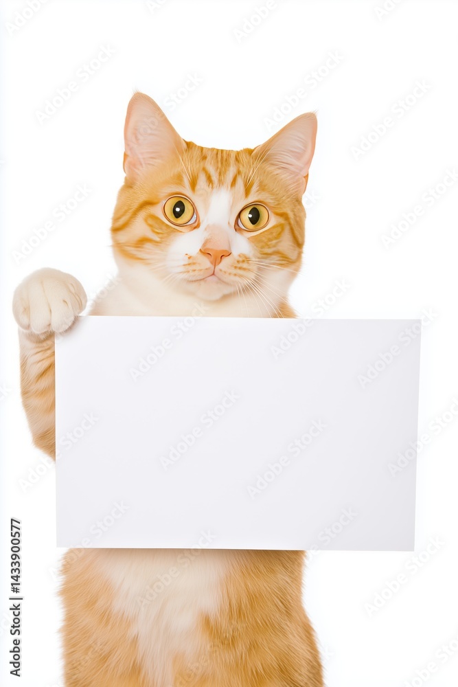 Orange Tabby Cat Holding a White Sign Orange Tabby Cat Holding a White Sign