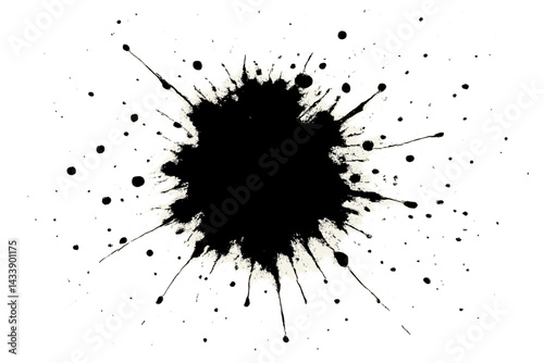 Black ink splash with dynamic droplets creating a striking artistic effect on a white background