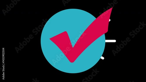 Red Checkmark in Blue Circle Animation - Gradient UI Tick Icon Symbolizing Success, Security, and Completion - Alpha Channel Animated Checkbox for Goals, Messages, and Positive Confirmation
