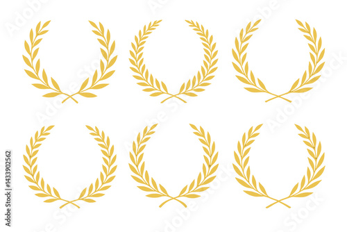 Icon set featuring golden laurel wreaths designed for awards and recognition ceremonies in various projects and platforms
