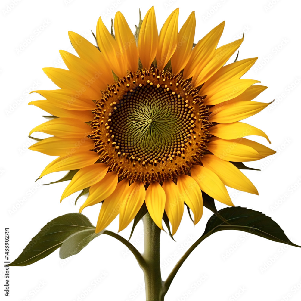 Naklejka premium Bright Yellow Sunflower Head with Open Petals and Visible Seeds, Isolated on Transparent Background