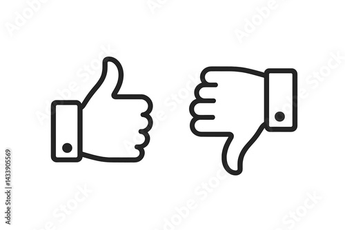 Hand gesture icons representing approval and disapproval in a minimalist design featuring thumbs up and thumbs down symbols