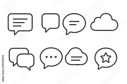 Icon set featuring various speech bubbles and cloud designs for communication tools and applications