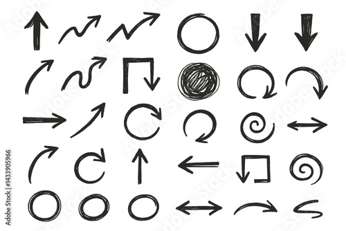 Collection of hand-drawn vector icons representing various directional and geometric shapes for design use