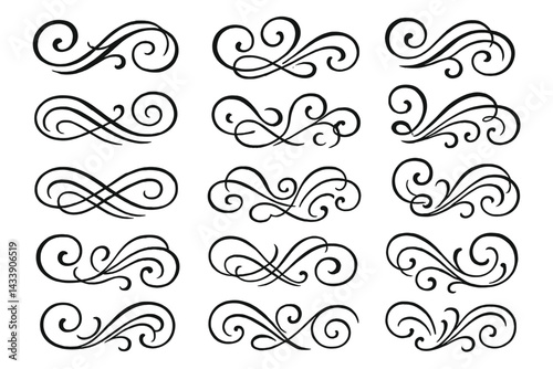 Decorative icon set featuring elegant scrolling flourishes designed for creative projects and graphics