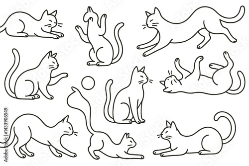 Wallpaper Mural Cute cat icon set depicting various playful and relaxed cat poses in a minimalistic style Torontodigital.ca