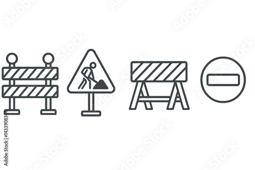 Icon set depicting construction and restriction symbols for signage purposes in urban environments