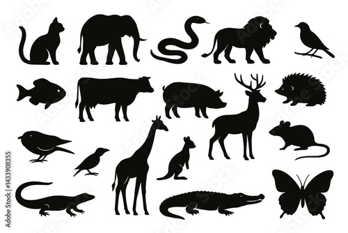 Icon set featuring various animal silhouettes for creative design projects
