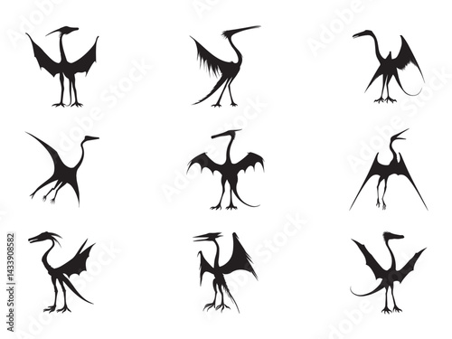Set of quetzalcoatlus silhouette