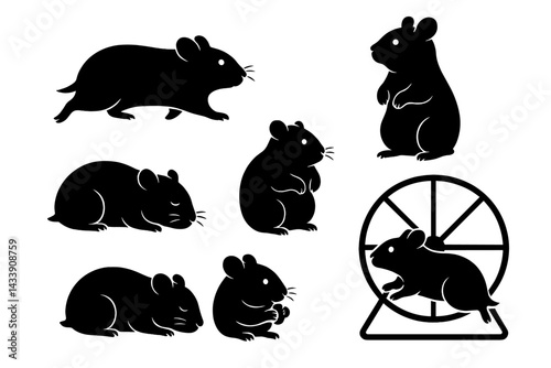Various silhouettes depicting playful and active hamsters in different poses and activities