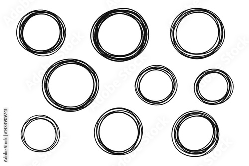 Collection of hand-drawn circle icons suitable for various design projects and digital artwork applications
