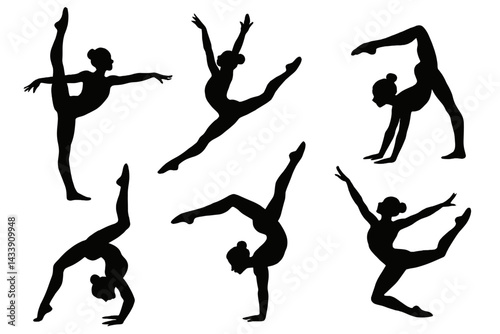 Diverse ballet poses showcasing grace and strength in a collection of dynamic dancer silhouettes