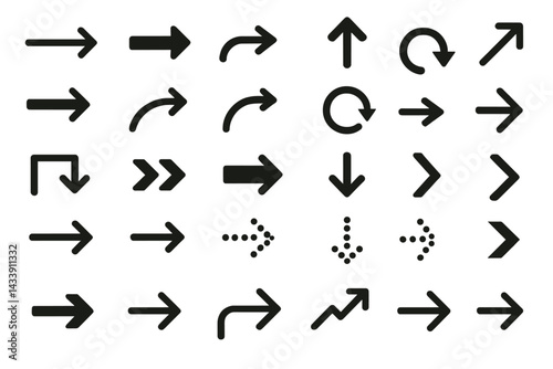 Icon set featuring various directional arrows and symbols for user interface design and navigation elements