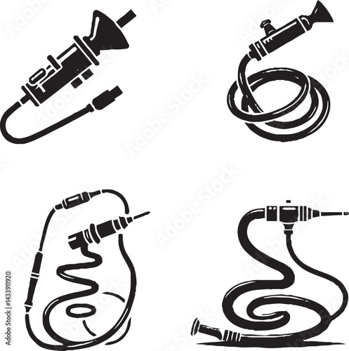 Vector Illustration of Medical Endoscopes - Black and White Silhouette Clipart