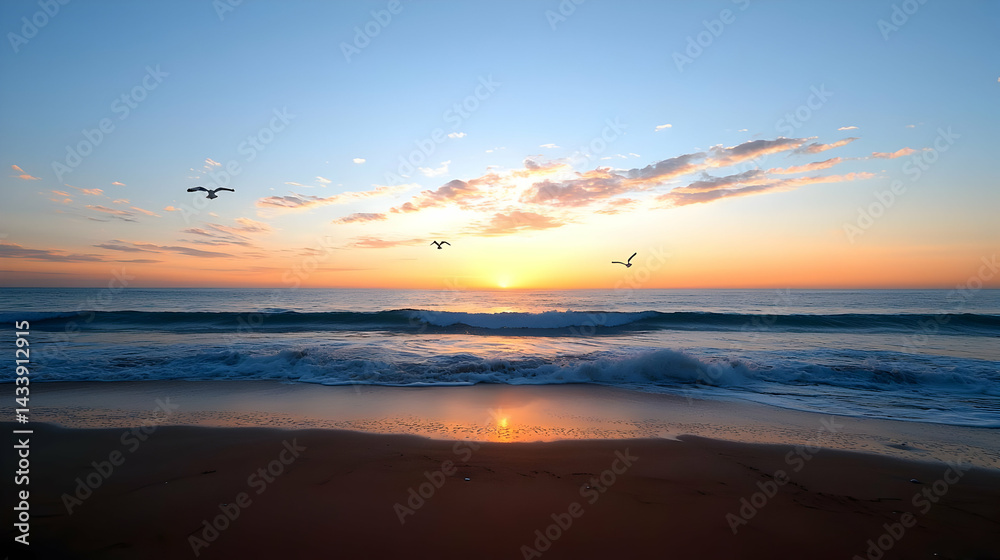 Fototapeta premium Pixelated Sunrise Beach Scene With Gentle Waves