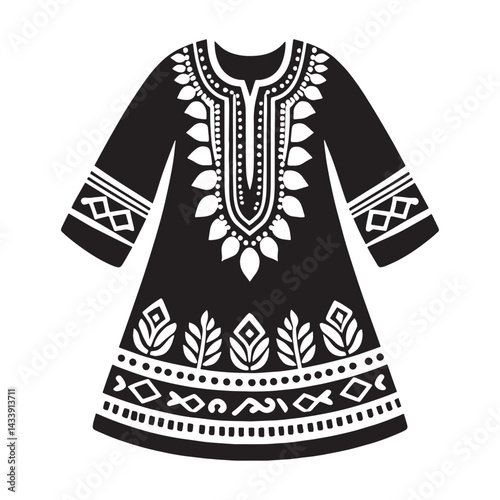 Tableau sur toile Colorful Dashiki Dress silhouette, vibrant ethnic fashion – Dashiki Dress illust