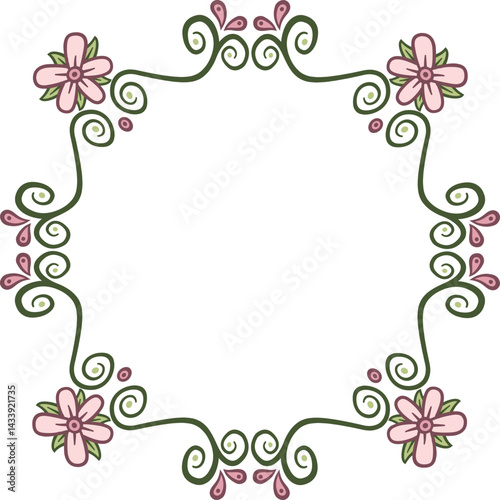 Garland with flowers. Illustration made with a garland of flowers on a white background creating a square border.