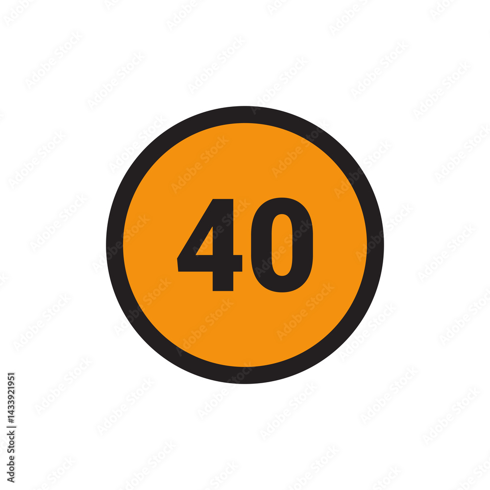 40 Number icon vector Orange Circle with Black design 40 Number icon vector Orange Circle with Black design