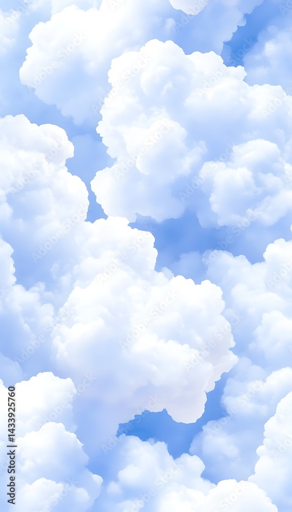 Naklejka premium A vibrant vertical image of fluffy white clouds against a clear blue sky