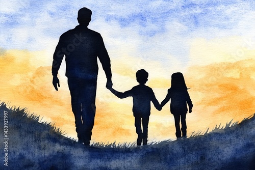 Watercolor art of a father and child, perfect for creating Father's Day banners, posters, or cards