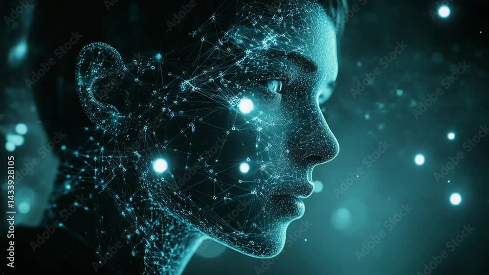 Conceptual depiction of artificial intelligence, a network connecting to the human form Conceptual depiction of artificial intelligence, a network connecting to the human form