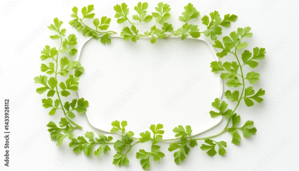 Fresh green leaves frame a white rectangle Fresh green leaves frame a white rectangle