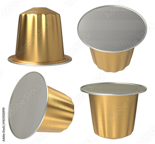 Wallpaper Mural Golden coffee capsule mockup. Set of 3d illustrations isolated on white Torontodigital.ca