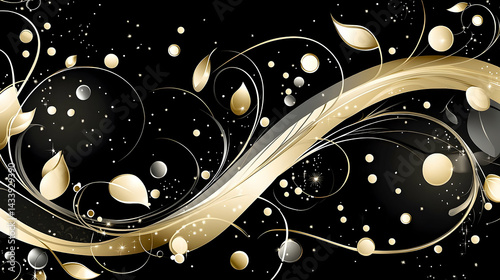 Elegant, swirling design with gold accents and black background. photo