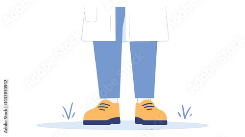 Person Stepping in Puddle, Cartoon illustration of legs in puddle