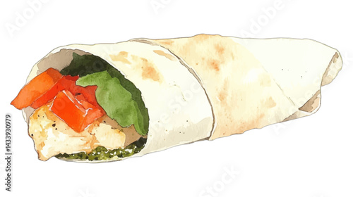 Chicken Pesto Wrap, Delicious chicken pesto wrap with tomato and spinach.