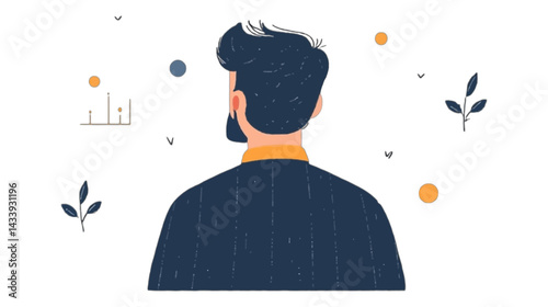 Man Looking at Future Opportunities, Back view of a man, visualizing growth and success.