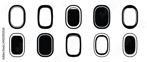 Black and White Array of Airplane Windows for Travel and Transport
