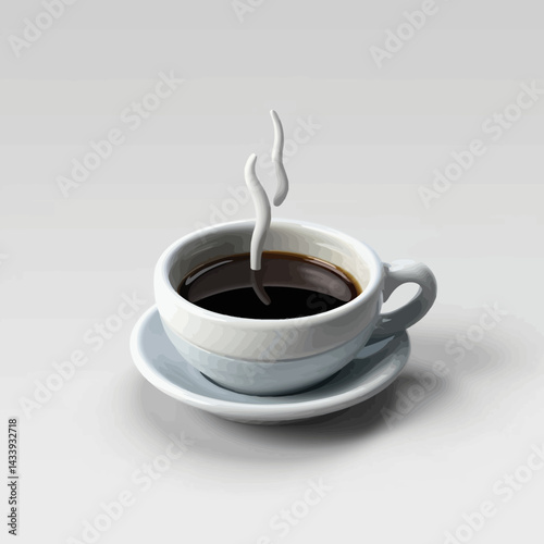Steaming Cup of Black Coffee on a Saucer