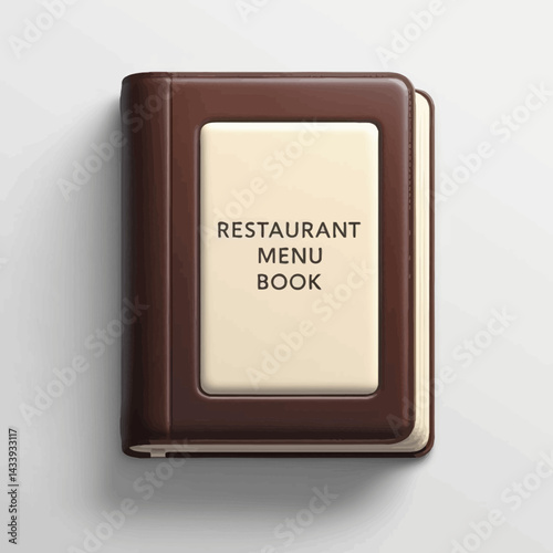 Brown Leather Restaurant Menu Book on a White Background