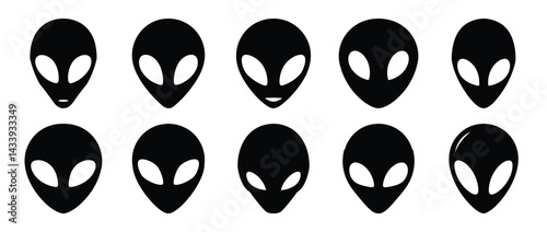 Black and White Alien Heads in Formation Representing Outer Space Visitations