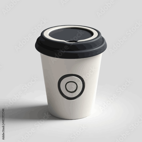 3D Rendered Coffee Cup with Lid and Modern Logo