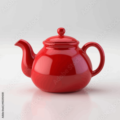Glossy Red Teapot on White Background