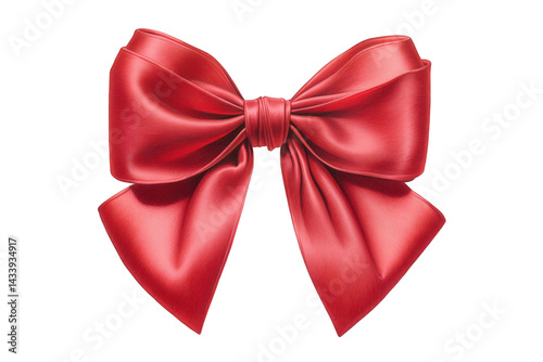 Elegant red satin ribbon bow isolated on tie silk gift wrap shiny design on transparent background